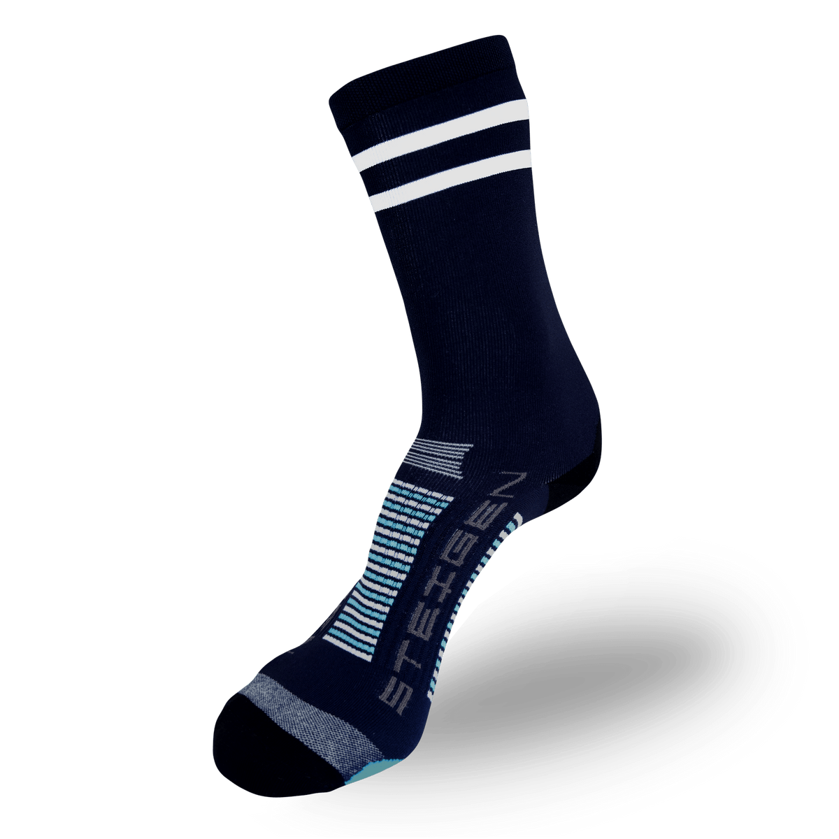 2 Stripe Navy Running Socks ¾ Length
