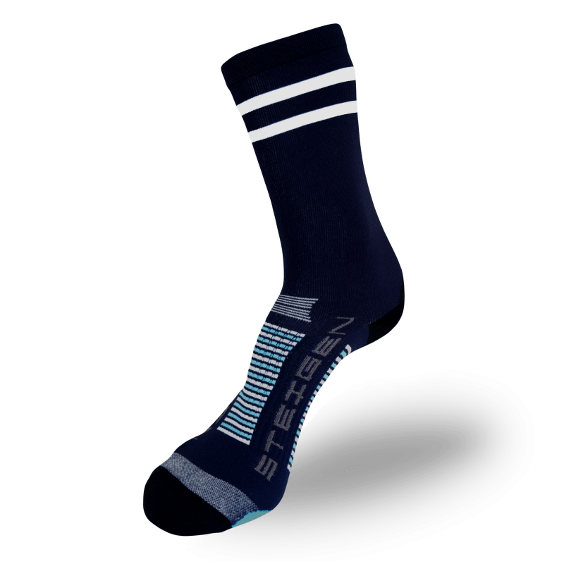 2 Stripe Navy Running Socks ¾ Length
