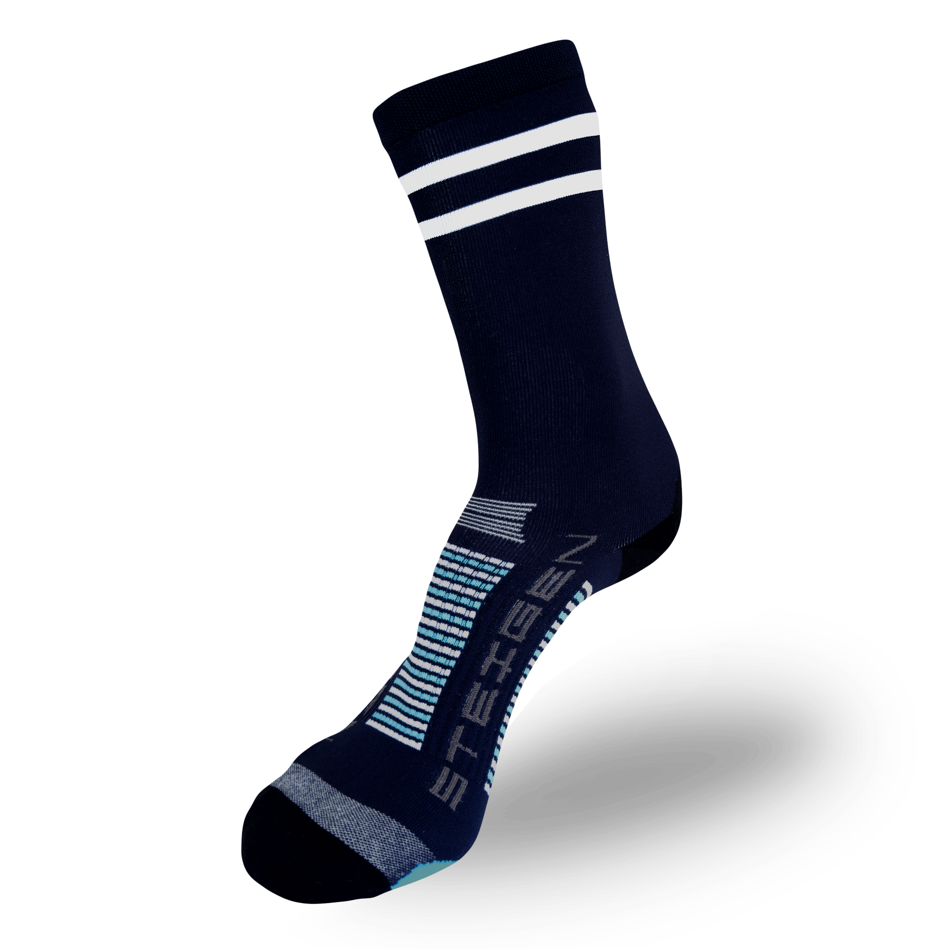 2 Stripe Navy Running Socks ¾ Length