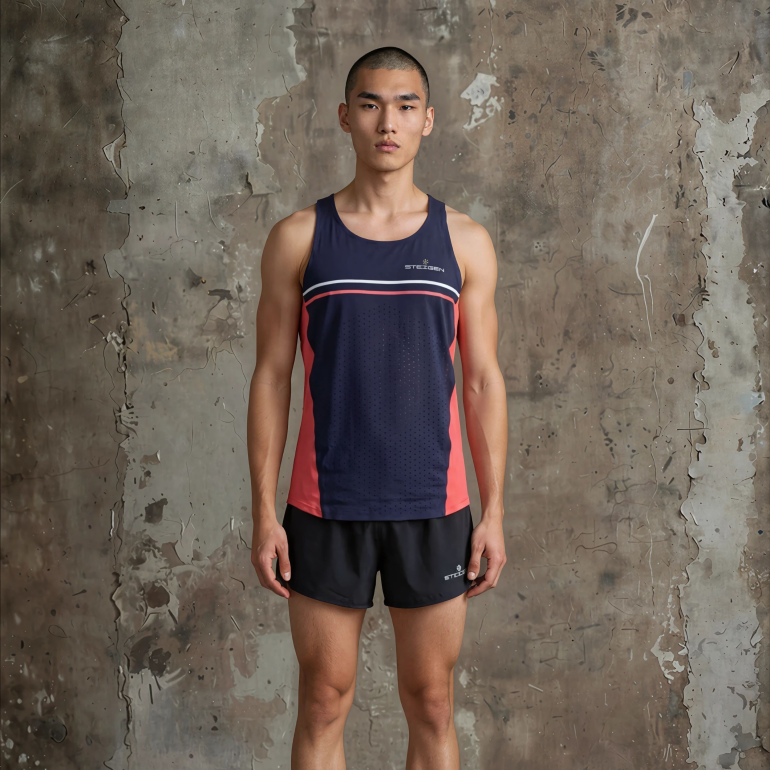 Navy 2 Stripe K2Pro Running Singlet