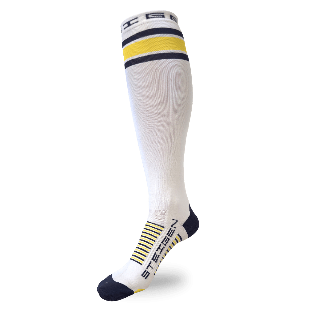 White – Yellow Stripe Running Socks Full Length