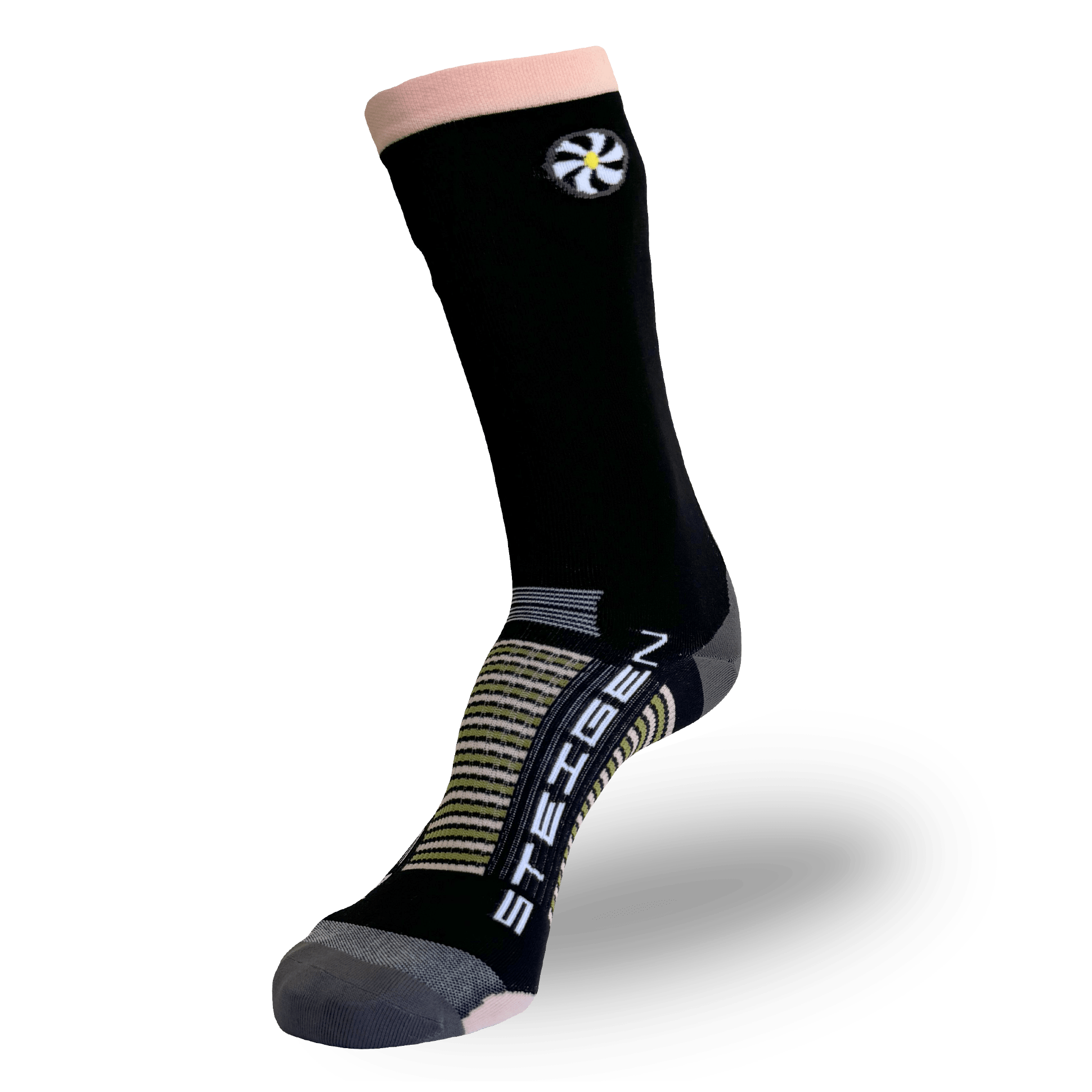 Black/Peach Running Socks ¾ Length